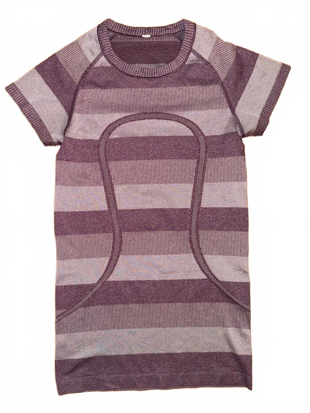 Lululemon Womens short sleeve stripe swiftly t shirt sz 4 active goals chocolate